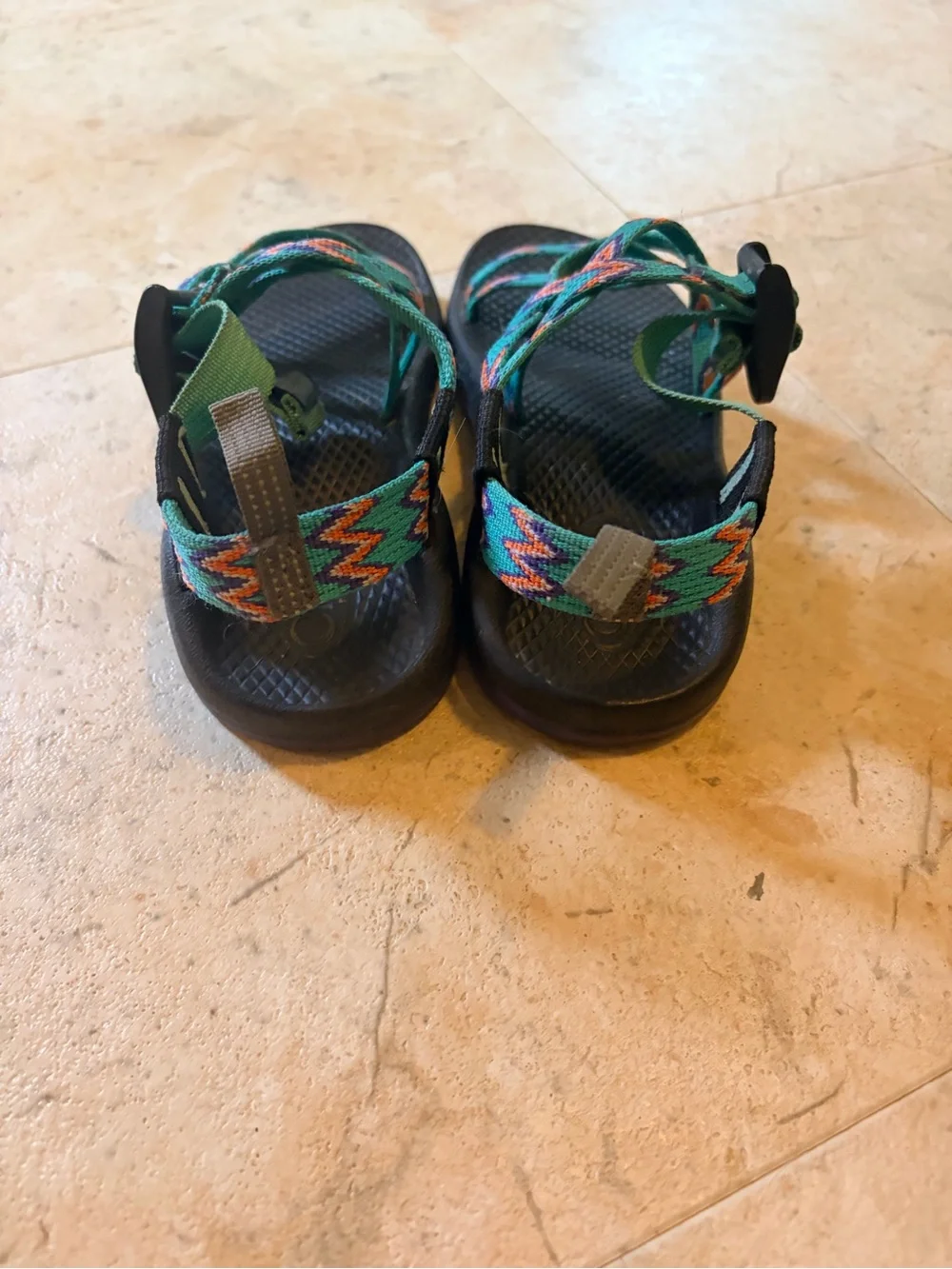Chaco Kids Teal, Orange & Black Zigzag Strappy Sandals